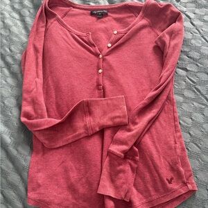 American Eagle Outfitters Long Sleeve Henley - Rose